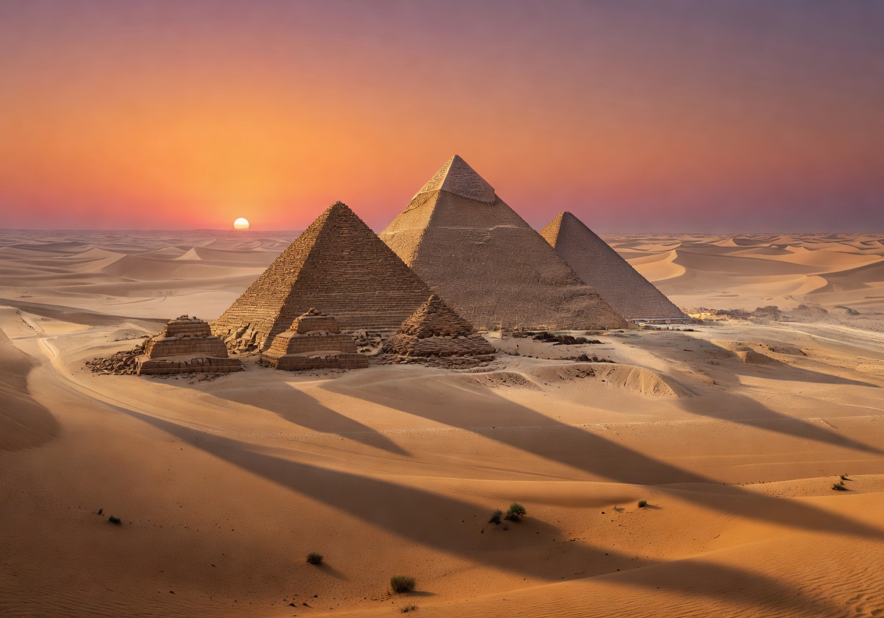 Beautiful Egyptian Pyramids in the Desert at dusk