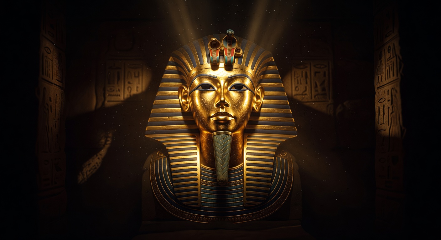 Golden Pharaoh Mask glowing in the dark